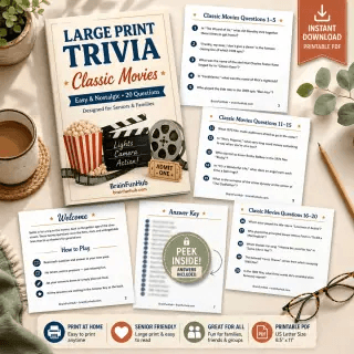 Large-print classic movies trivia printable preview