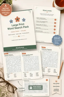 Large-print garden word search printable preview